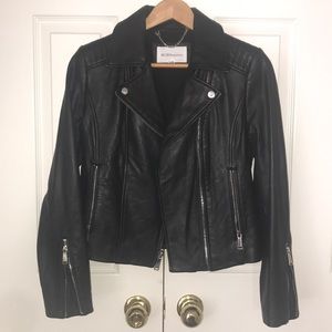 BCBG Black Genuine Leather Biker Jacket